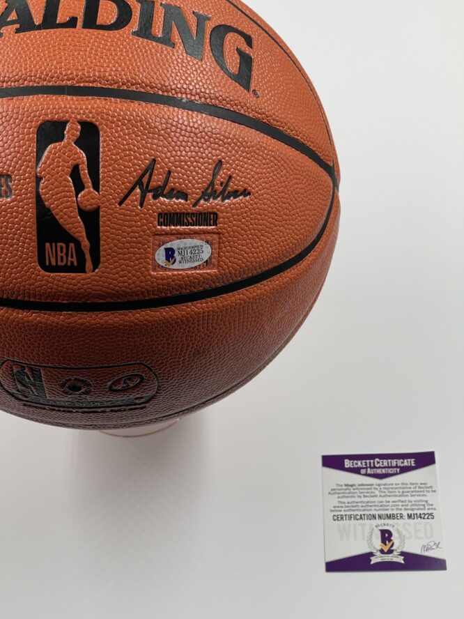 Magic Johnson Los Angeles Lakers Authentic Signed Spalding Basketball w Purple Signature BAS MJ14225 2