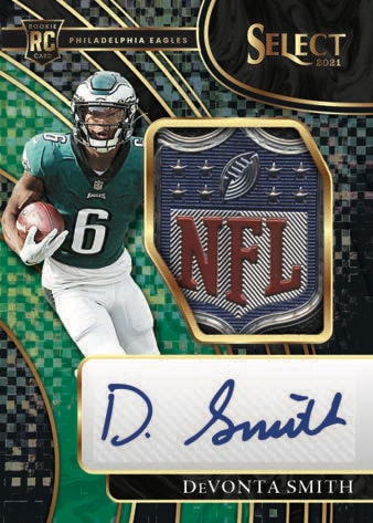 2021 Panini Select Football NFL Cards Jumbo Rookie Signature Swatches Shield DeVonta Smith RC RPA