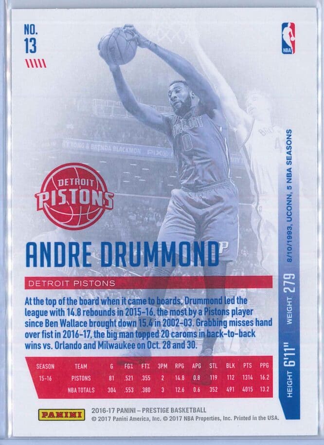 Andre Drummond Panini Prestige Basketball 2016 17 Base 13 2
