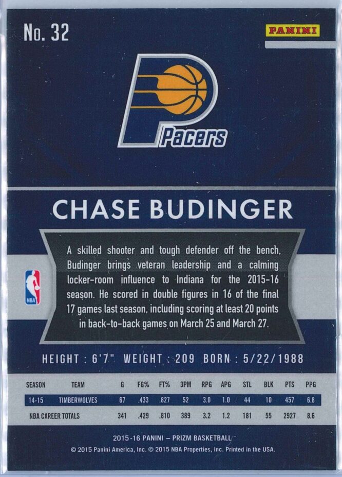 Chase Budinger Panini Prizm Basketball 2015 16 Base 32 2