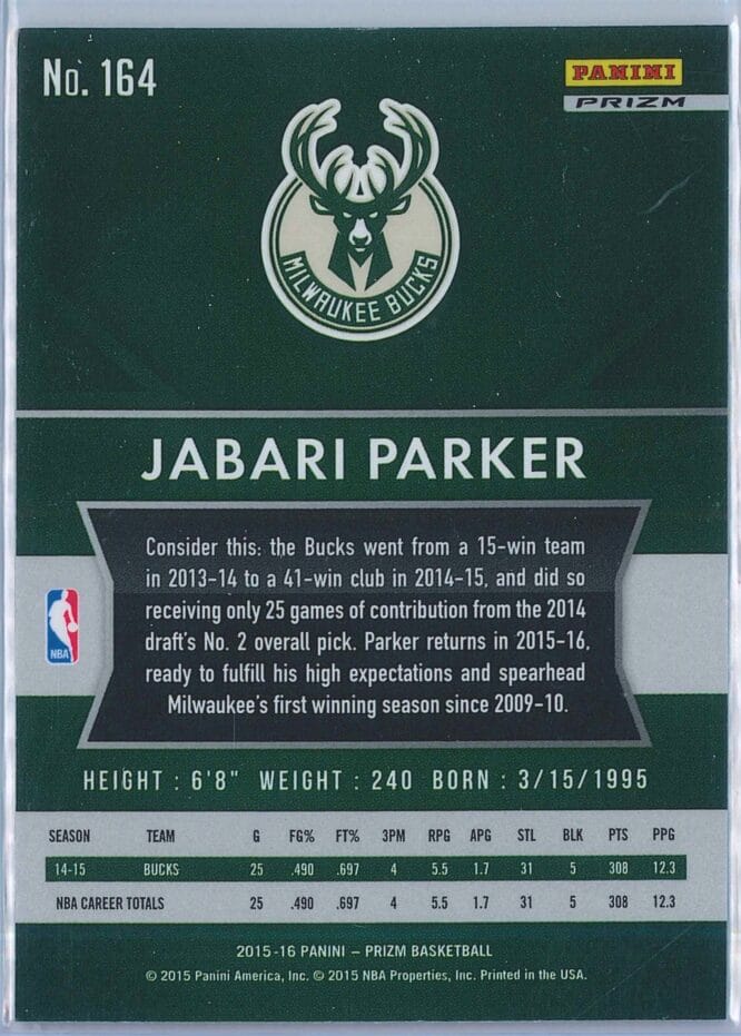 Jabari Parker Panini Prizm Basketball 2015 16 Base Silver Prizm 164 2