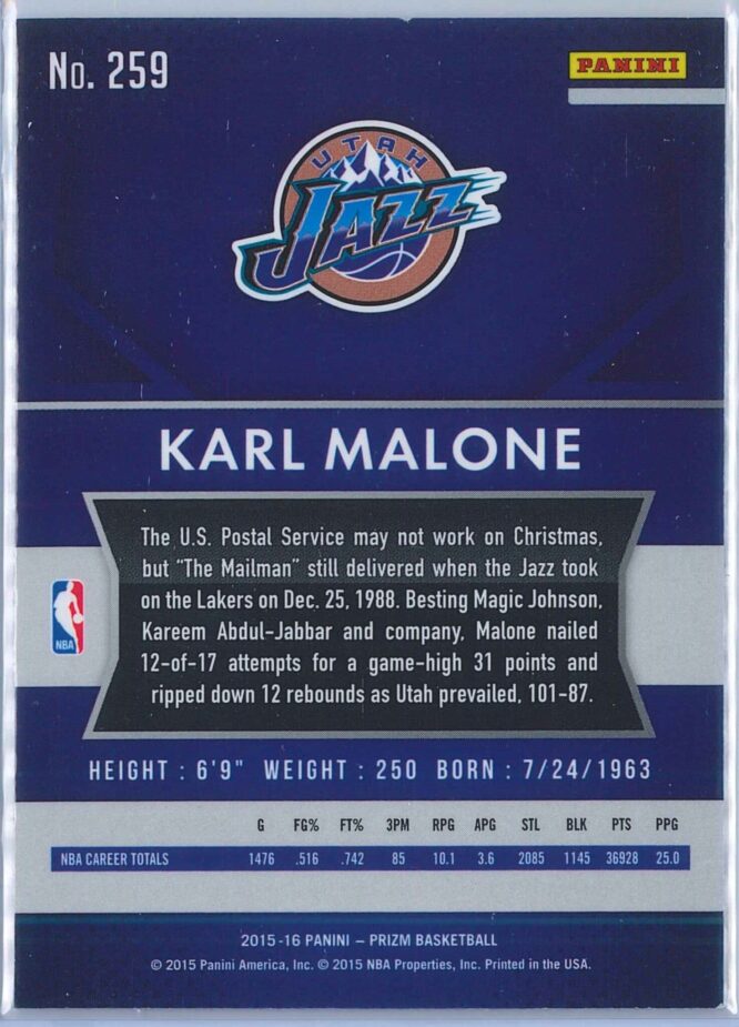 Karl Malone Panini Prizm Basketball 2015 16 Base 259 2