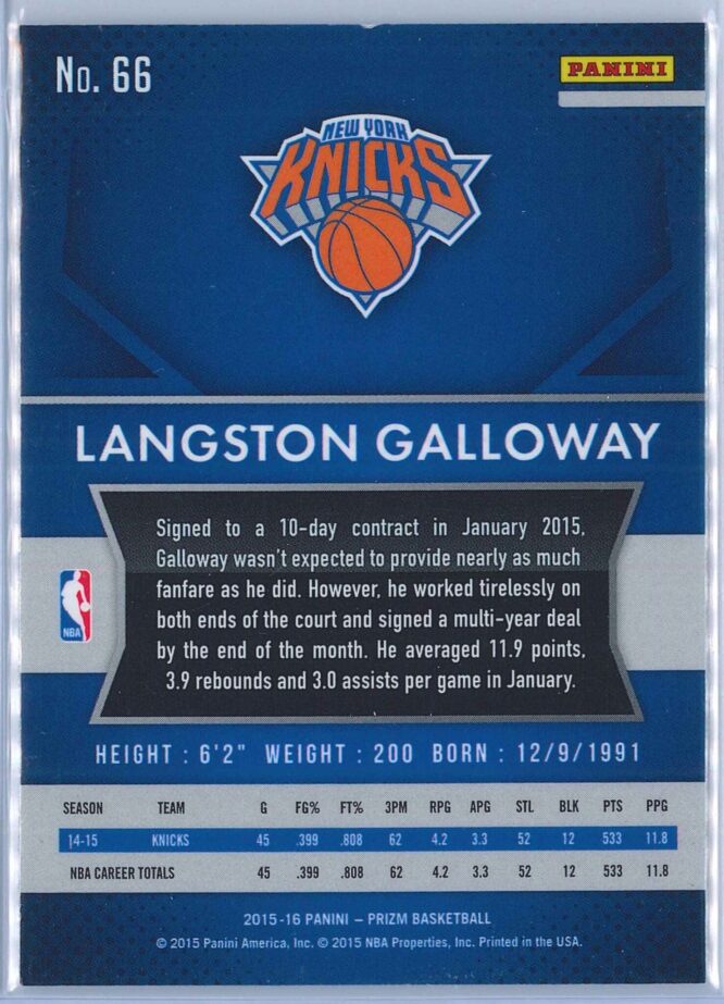Langston Galloway Panini Prizm Basketball 2015 16 Base 66 2