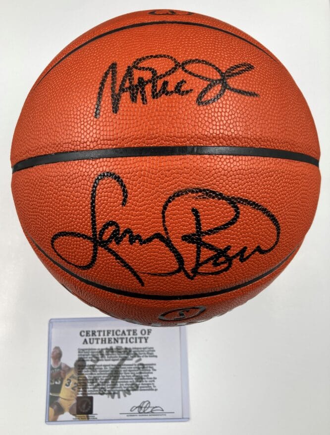 Magic Johnson Larry Bird Los Angeles Lakers and Boston Celtics Authentic Signed Spalding Game Ball Series Basketball w Black Signatures 4