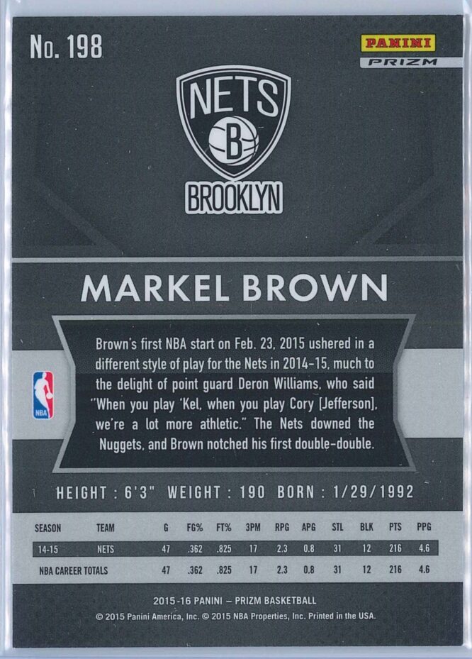 Markel Brown Panini Prizm Basketball 2015 16 Base Silver Prizm 198 2