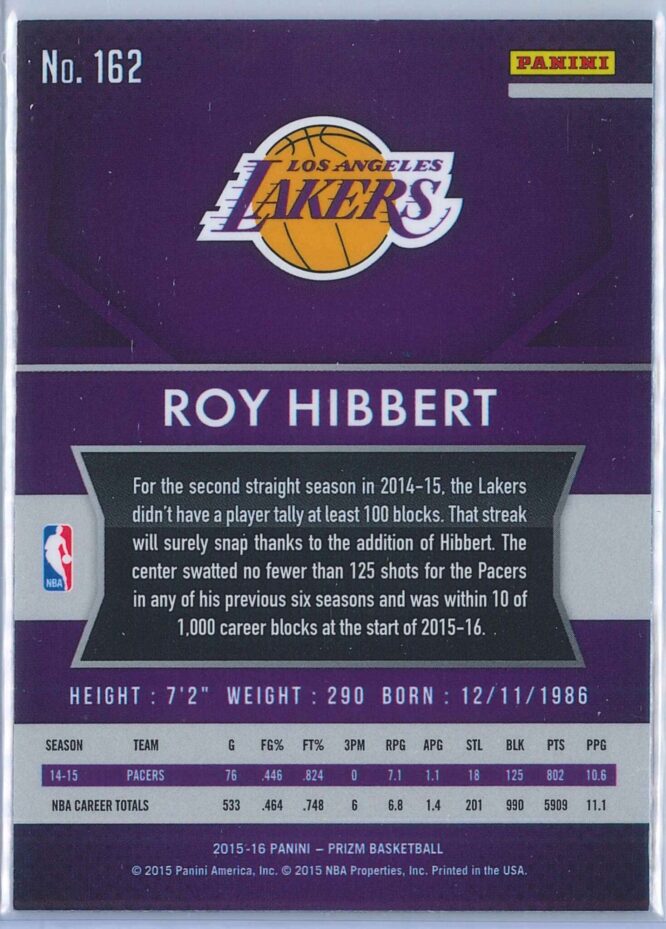 Roy Hibbert Panini Prizm Basketball 2015 16 Base 162 2