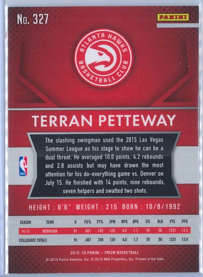 Terran Petteway Panini Prizm Basketball 2015 16 Base 327 RC 2