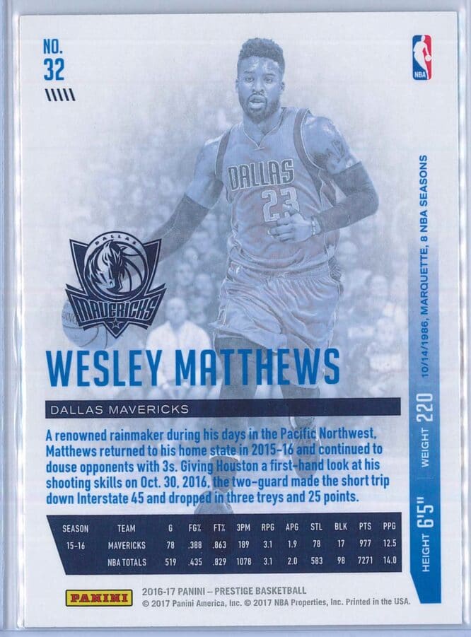 Wesley Matthews Panini Prestige Basketball 2016 17 Base 32 2