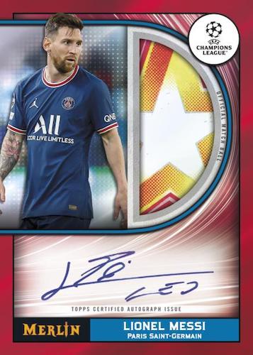 2021 22 Topps Merlin Chrome UEFA League Cards Merlins Match Ball Signatures Red Lionel Messi autograph auto