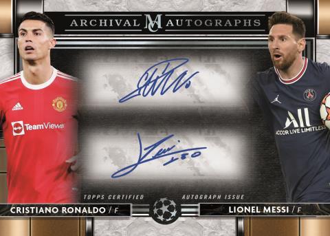 2021 22 Topps Museum Collection UEFA Champions League Cards Archival Dual Autographs Lionel Messi Cristiano Ronaldo