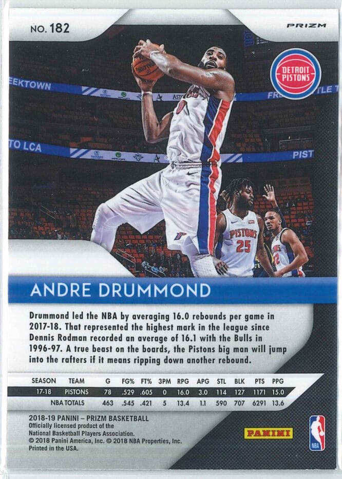 Andre Drummond Panini Prizm Basketball 2018 19 Base Silver Prizm 182 2