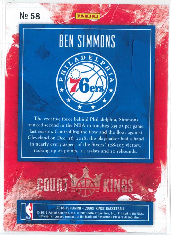 Ben Simmons Panini Court Kings Basketball 2018 19 Base 58 2