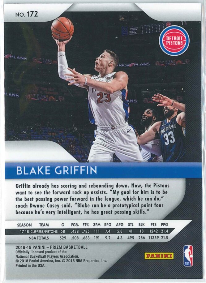 Blake Griffin Panini Prizm Basketball 2018 19 Base 172 2