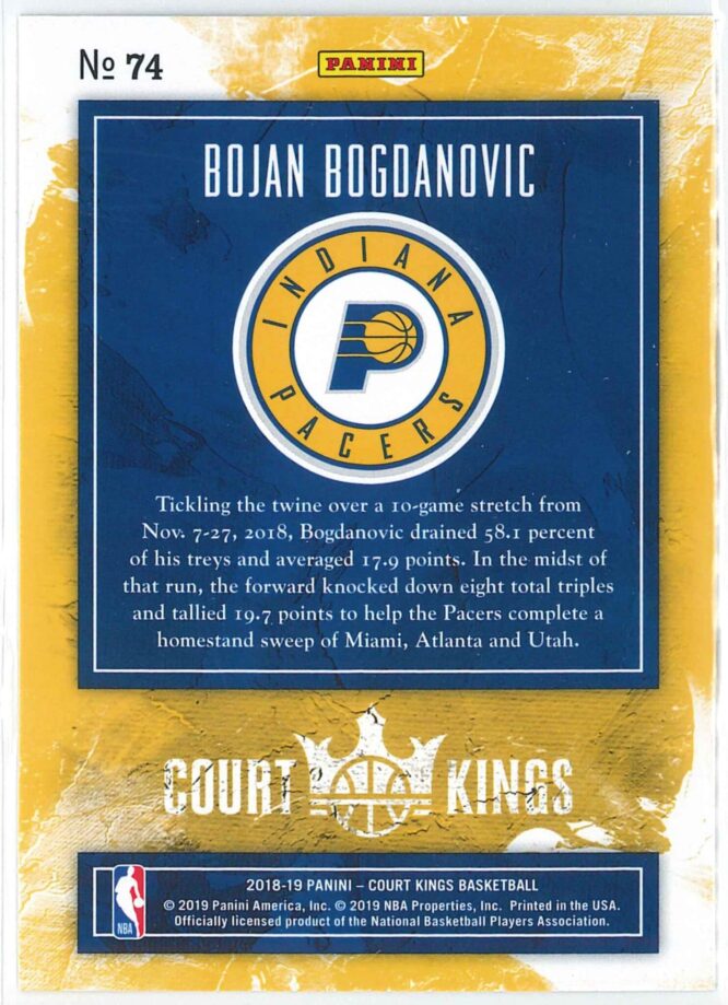 Bojan Bogdanovic Panini Court Kings Basketball 2018 19 Base 74 2