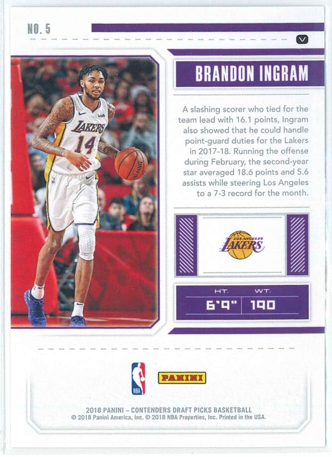 Brandon Ingram Panini Contenders Draft Picks Basketball 2018 Season Ticket Variation 5 2