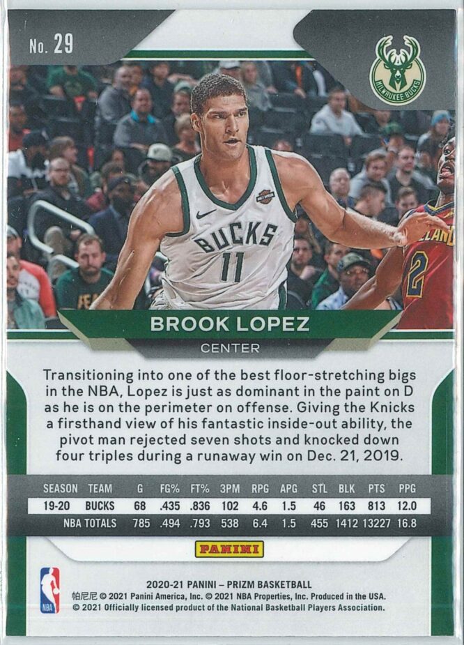 Brook Lopez Panini Prizm Basketball 2020 21 Base 29 2