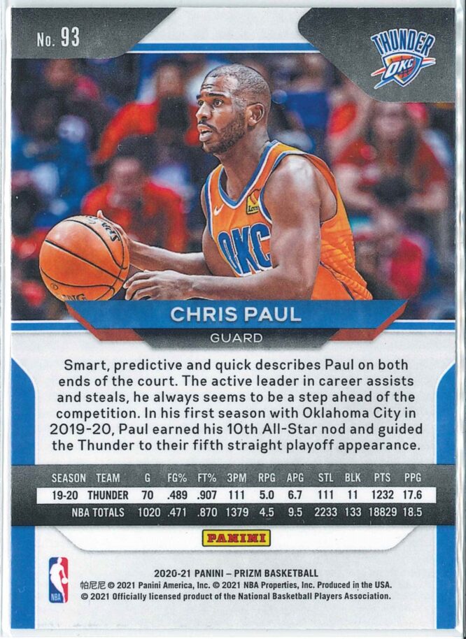 Chris Paul Panini Prizm Basketball 2020 21 Base 93 2