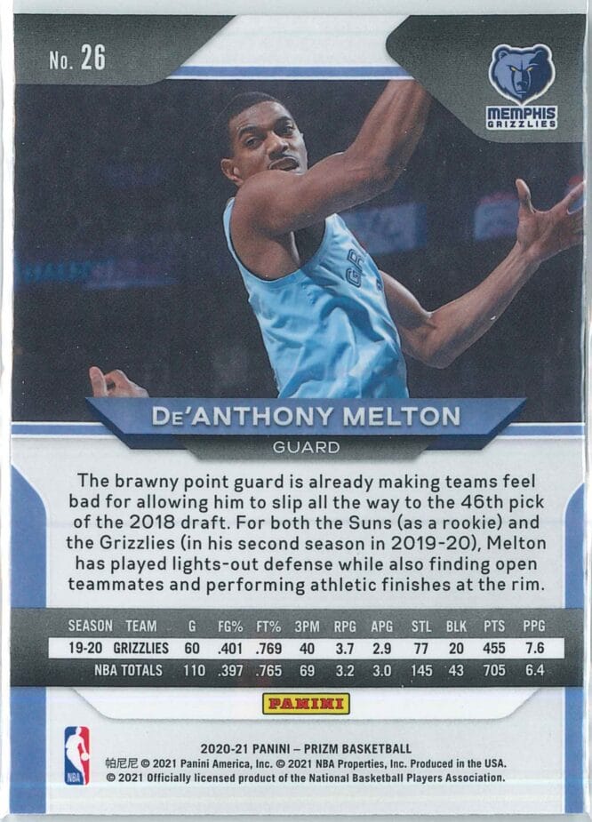 DeAnthony Melton Panini Prizm Basketball 2020 21 Base 26 2
