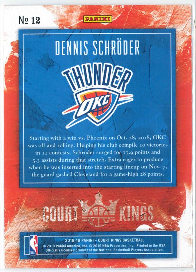 Dennis Schroder Panini Court Kings Basketball 2018 19 Base 12 2