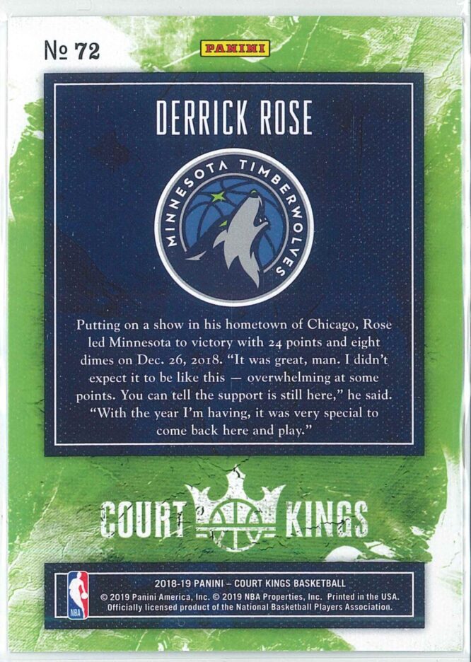 Derrick Rose Panini Court Kings Basketball 2018 19 Base Jade 72 2