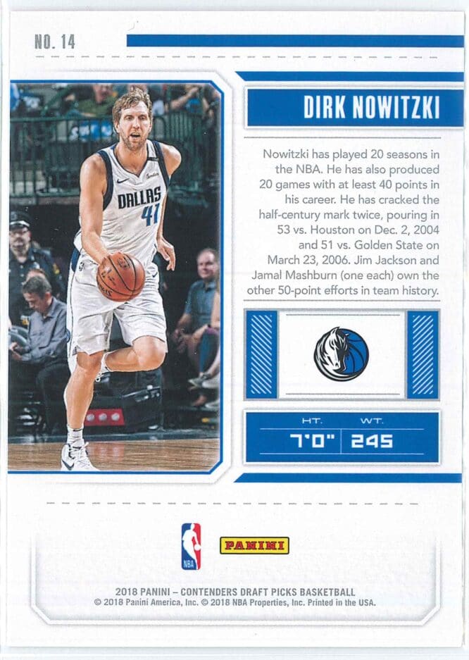 Dirk Nowitzki Panini Contenders Draft Picks Basketball 2018 Season Ticket 14 2