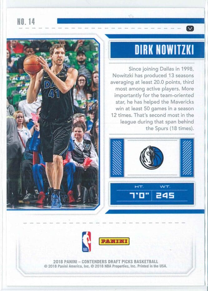 Dirk Nowitzki Panini Contenders Draft Picks Basketball 2018 Season Ticket Variation 14 2