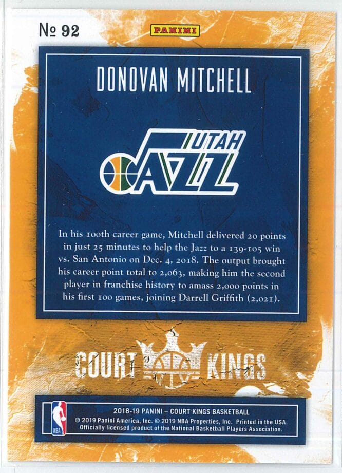 Donovan Mitchell Panini Court Kings Basketball 2018 19 Base 92 2