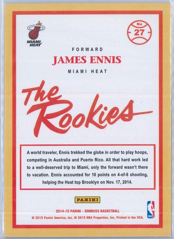 James Ennis Panini Donruss Basketball 2014 15 The Rookies 27 RC 2