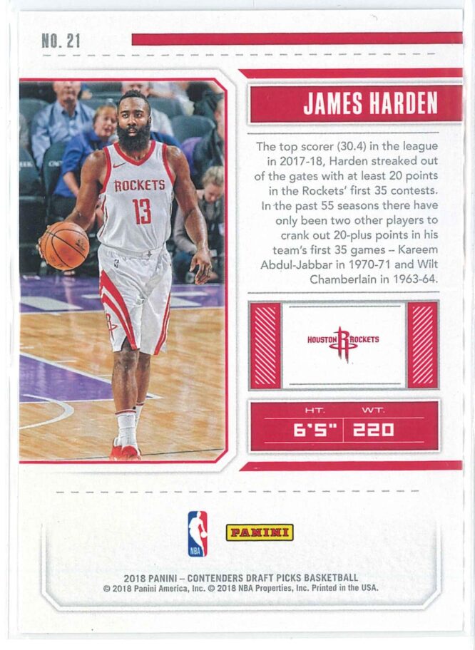 James Harden Panini Contenders Draft Picks Basketball 2018 Season Ticket 21 2