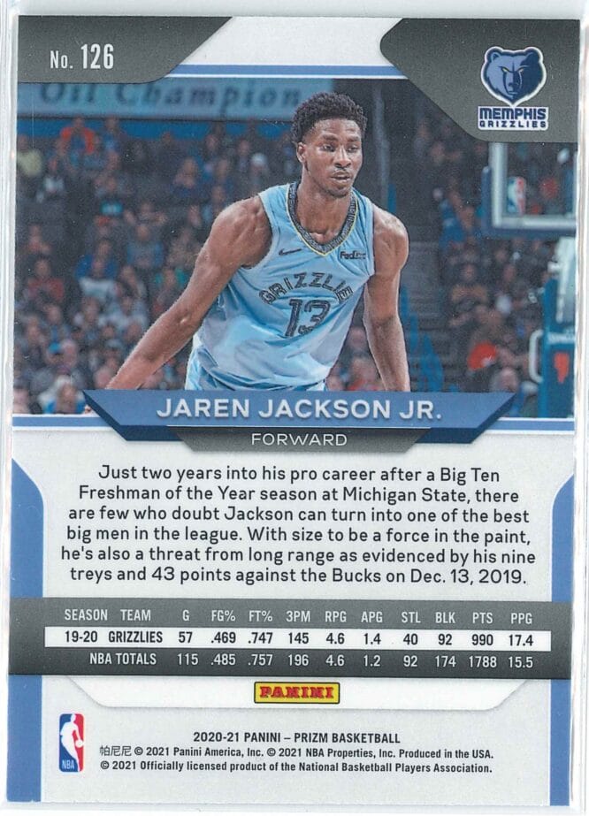 Jaren Jackson Jr. Panini Prizm Basketball 2020 21 Base 126 2