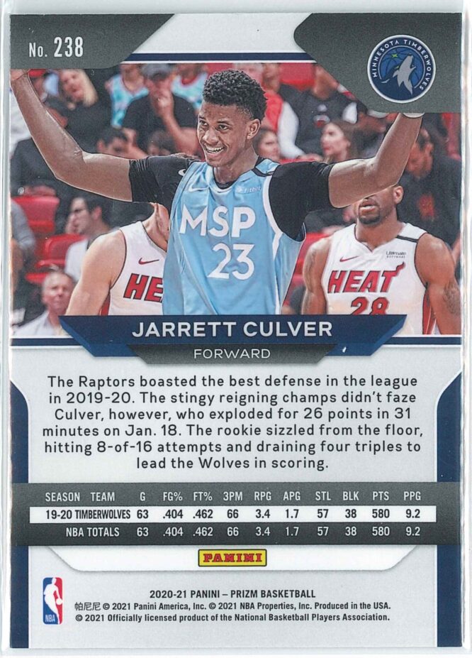 Jarrett Culver Panini Prizm Basketball 2020 21 Base 238 2
