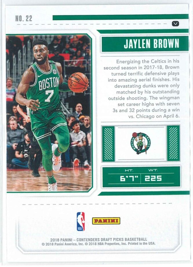 Jaylen Brown Panini Contenders Draft Picks Basketball 2018 Season Ticket Variation 22 2