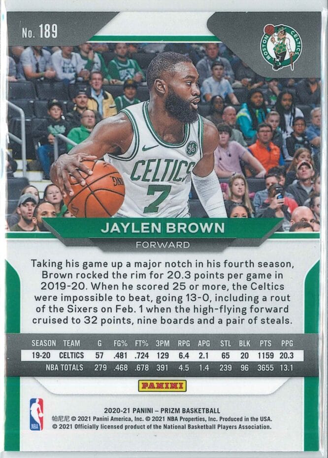 Jaylen Brown Panini Prizm Basketball 2020 21 Base 189 2