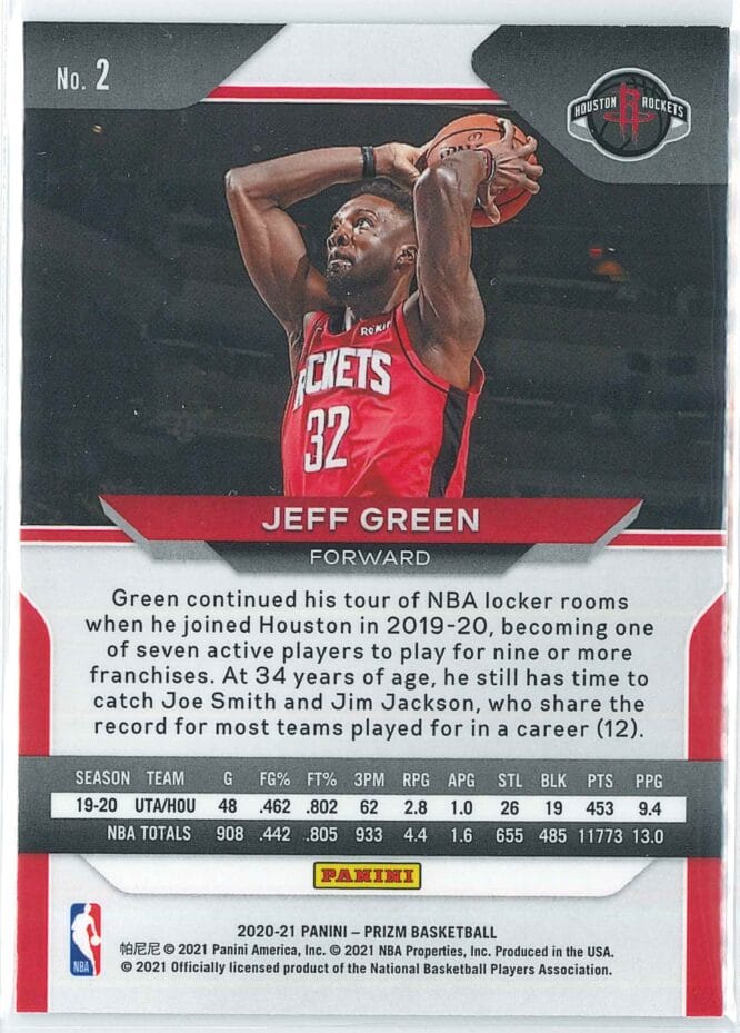 Jeff Green Panini Prizm Basketball 2020 21 Base 2 2
