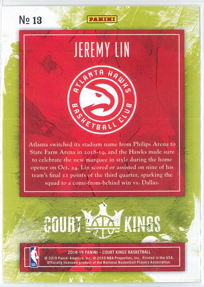 Jeremy Lin Panini Court Kings Basketball 2018 19 Base 13 2
