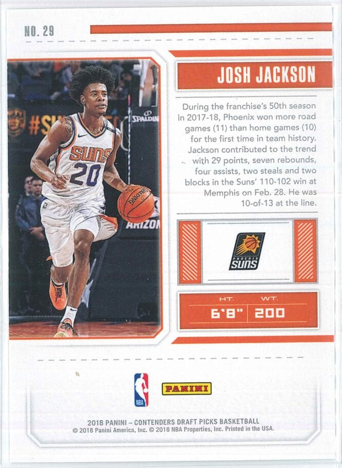 Josh Jackson Panini Contenders Draft Picks Basketball 2018 Season Ticket 29 2