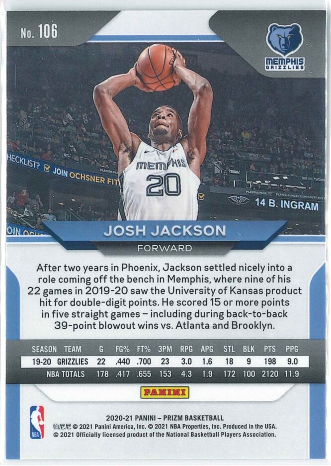 Josh Jackson Panini Prizm Basketball 2020 21 Base 106 2