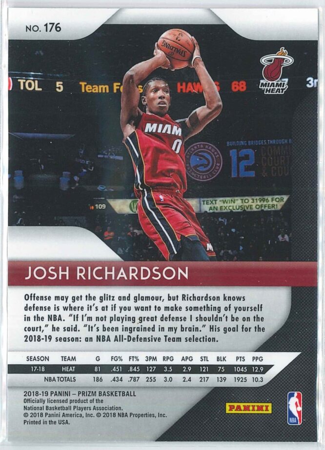 Josh Richardson Panini Prizm Basketball 2018 19 Base 176 2