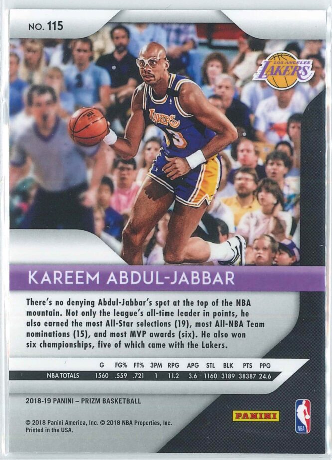 Kareem Abdul Jabbar Panini Prizm Basketball 2018 19 Base 115 2