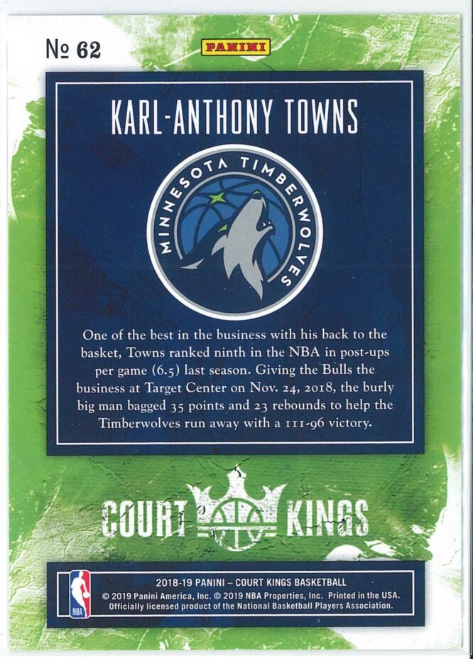 Karl Anthony Towns Panini Court Kings Basketball 2018 19 Base 62 2