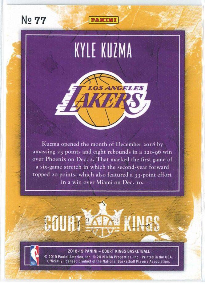 Kyle Kuzma Panini Court Kings Basketball 2018 19 Base Jade 77 2