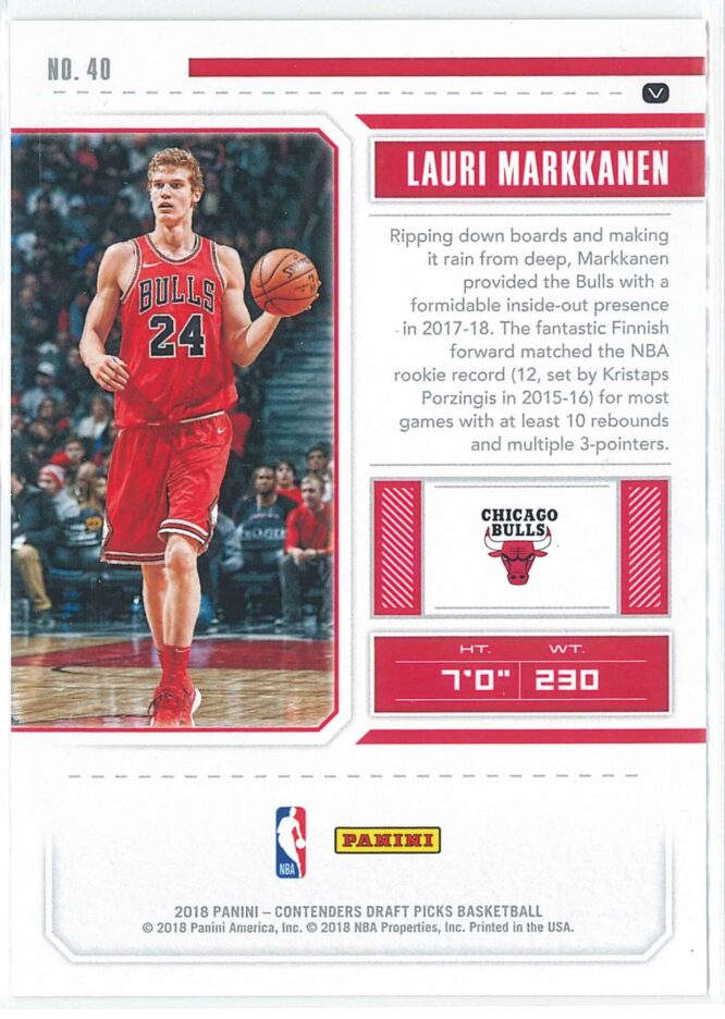 Lauri Markkanen Panini Contenders Draft Picks Basketball 2018 Season Ticket Variation 40 2