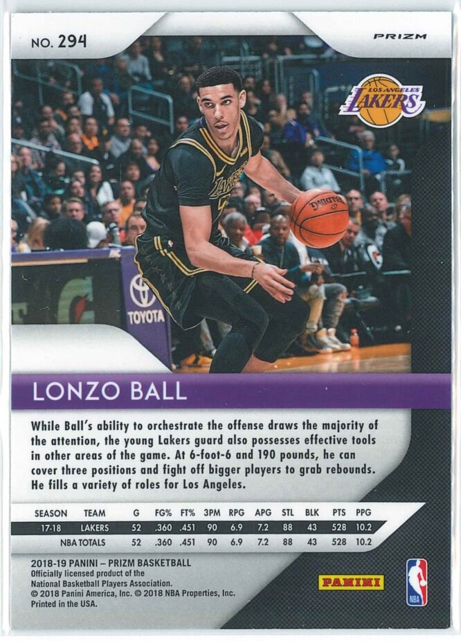 Lonzo Ball Panini Prizm Basketball 2018 19 Base Green Prizm 294 2