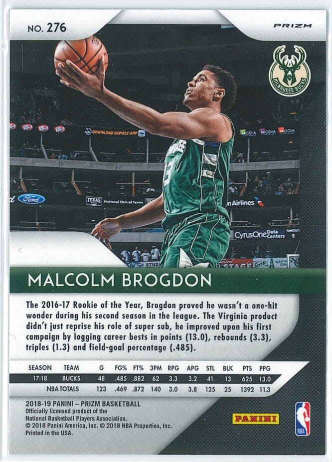 Malcolm Brogdon Panini Prizm Basketball 2018 19 Base Green Prizm 276 2