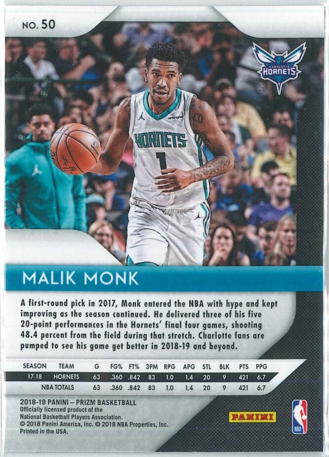 Malik Monk Panini Prizm Basketball 2018 19 Base 50 2