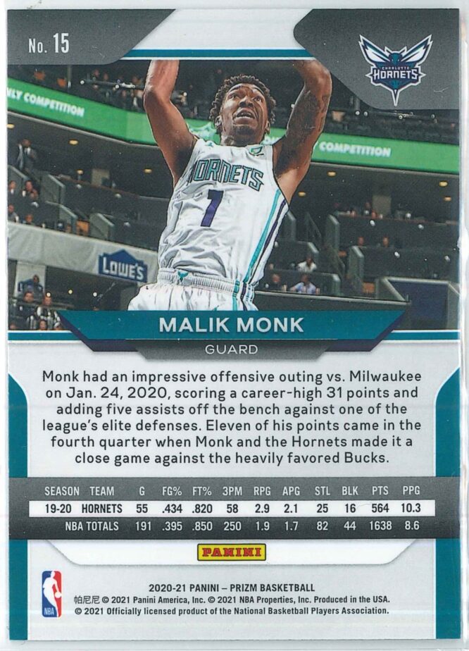 Malik Monk Panini Prizm Basketball 2020 21 Base 15 2