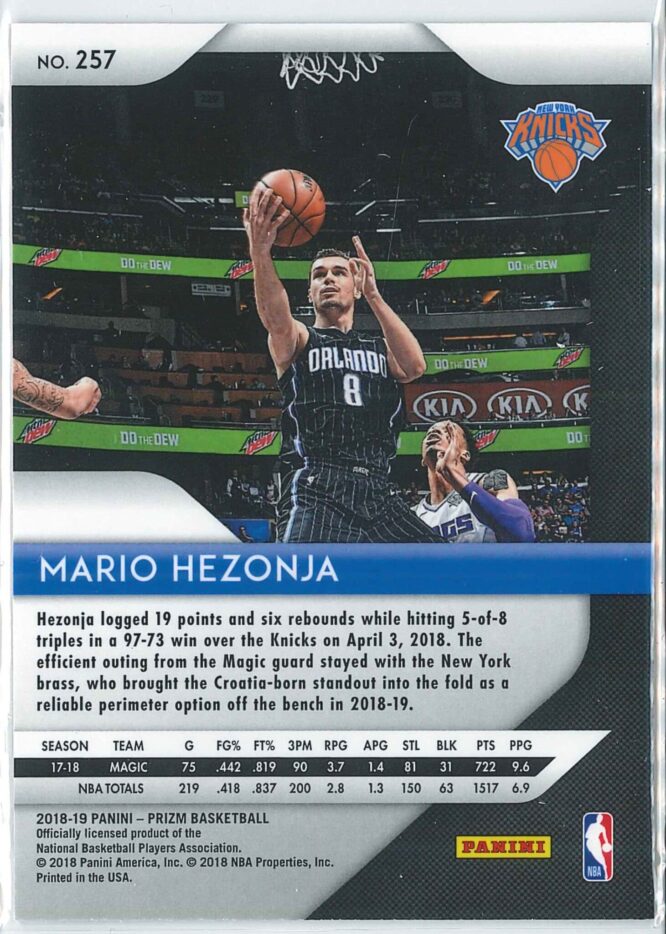 Mario Hezonja Panini Prizm Basketball 2018 19 Base 257 2