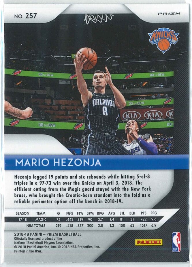Mario Hezonja Panini Prizm Basketball 2018 19 Base Silver Prizm 257 2