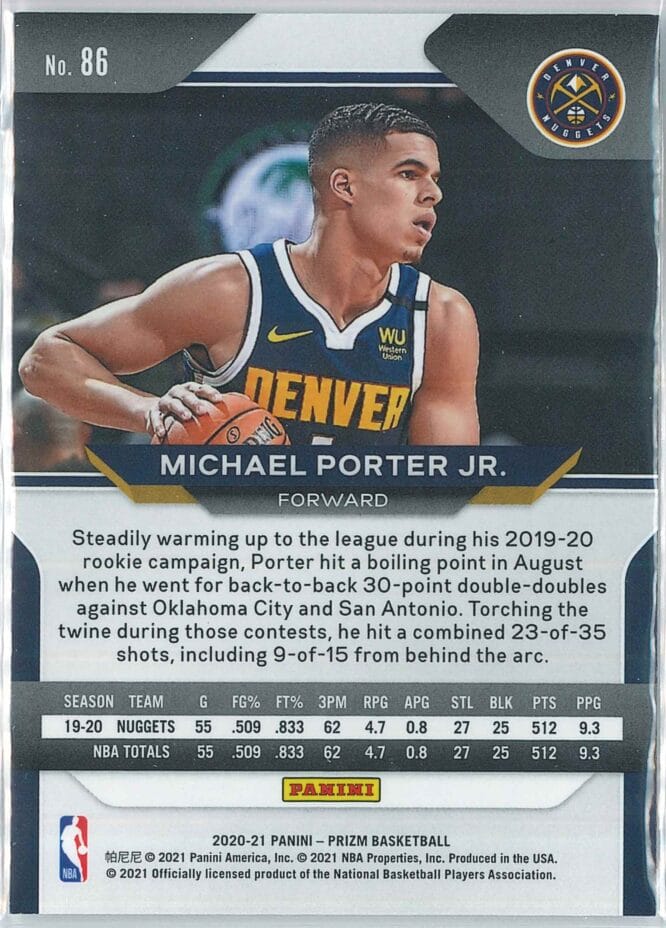Michael Porter Jr. Panini Prizm Basketball 2020 21 Base 86 2
