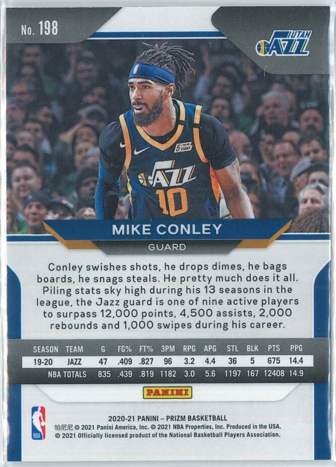 Mike Conley Panini Prizm Basketball 2020 21 Base 198 2